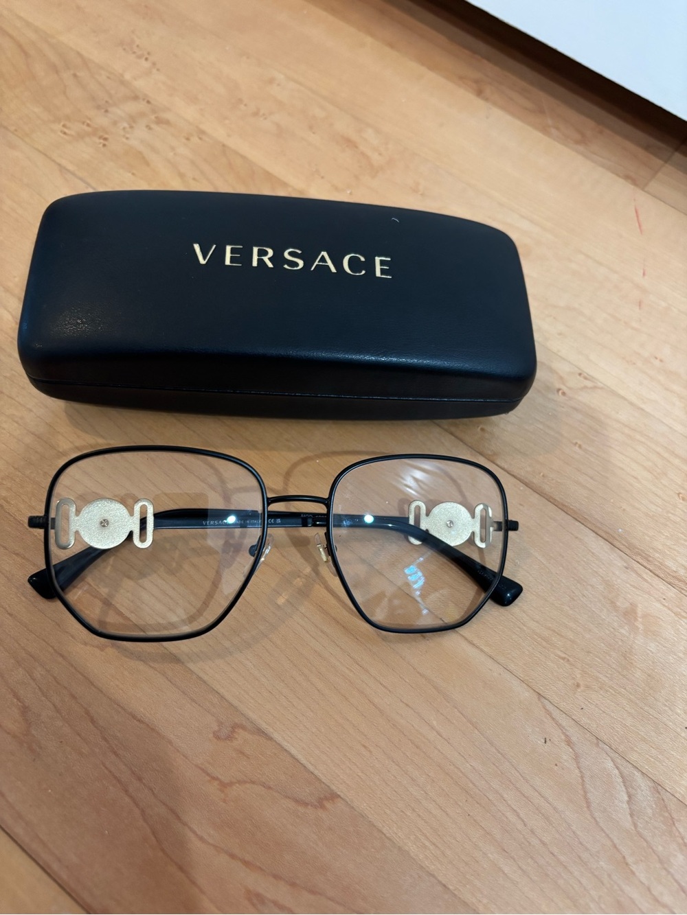 Versace Black and Gold Geometric Metal Eyeglasses - VE1283 - brand new